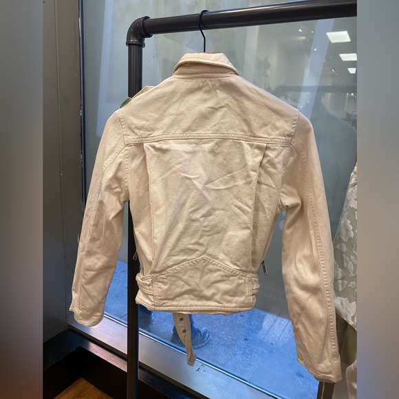 AllSaints Dessa Balfern Ivory Denim Biker Moto Jacket Womens Size 4 - Picture 6 of 8